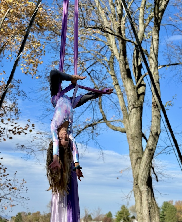 A student suspended during an outdoor lesson